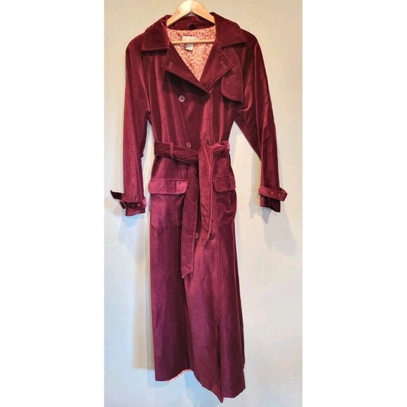 Vtg Purple Velvet Belted Double Breasted Trench Coat Spiegel Whimsigoth Sz 10 - Picture 1 of 8